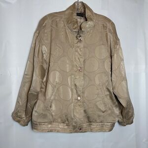 Mureli Vintage 100% Silk Polka Dot Jacquard Bomber Jacket Gold Beige Large